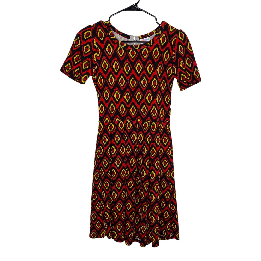 LuLaRoe Dress XS Women's Amelia Skater Multicolor Mid Length Pockets (1210)‎